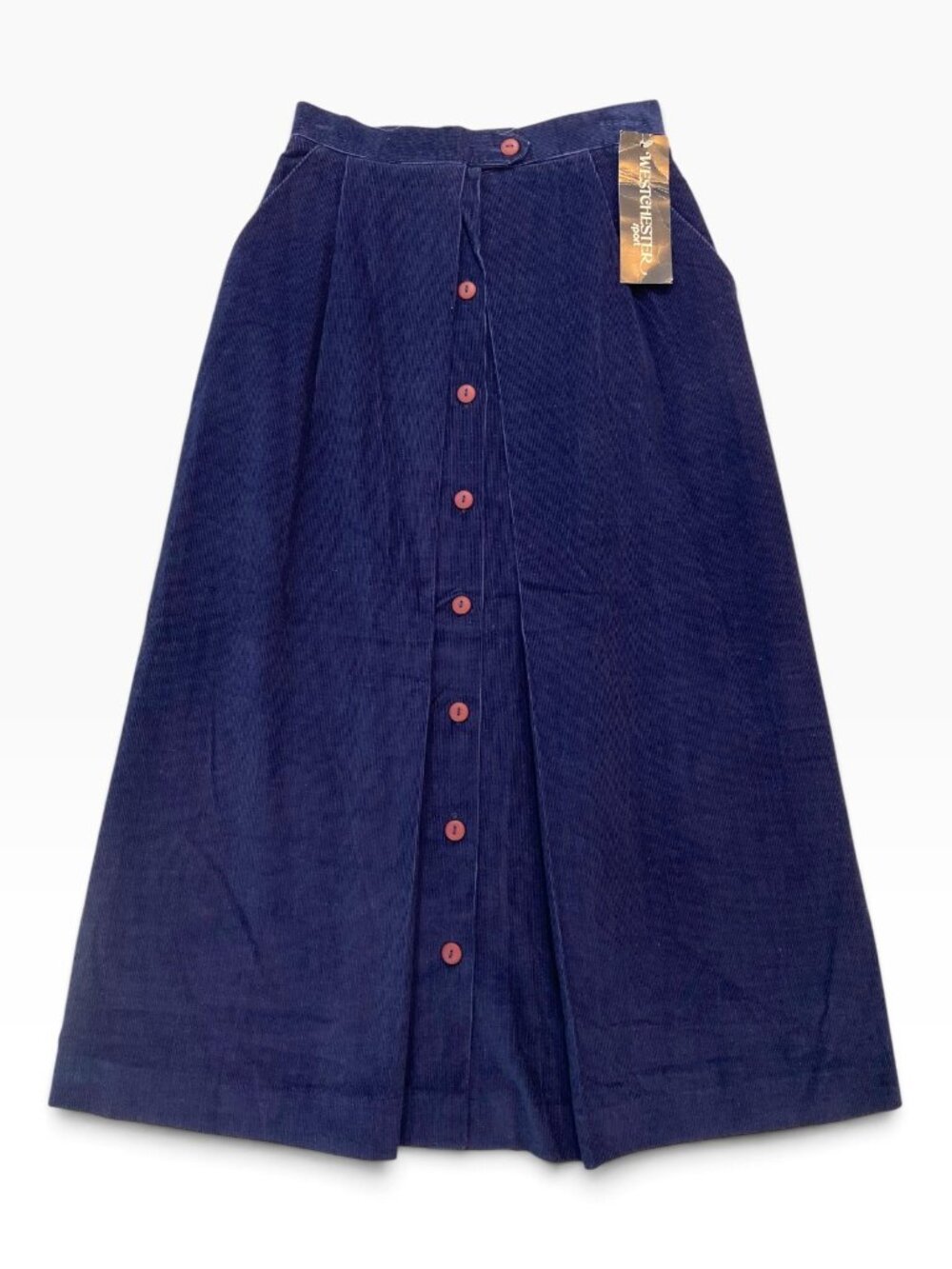 NWT 1980s Vintage Westchester Sport Navy blue Corduroy Midi Skirt Canada Size 6